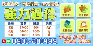 強力過件、來電就借!不限行業、不留證件、放款快速,有資金需求找專員,立即協助、當天撥款!