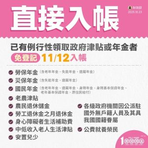 普發現金1萬直接入帳辦法